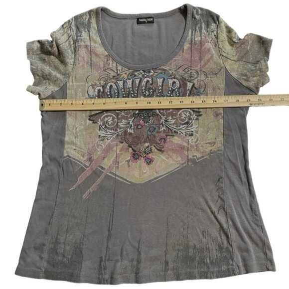 Plus Size Cowgirl Distressed Rhinestone Rodeo Western Graphic T Stampede Sz 1X - Picture 11 of 15